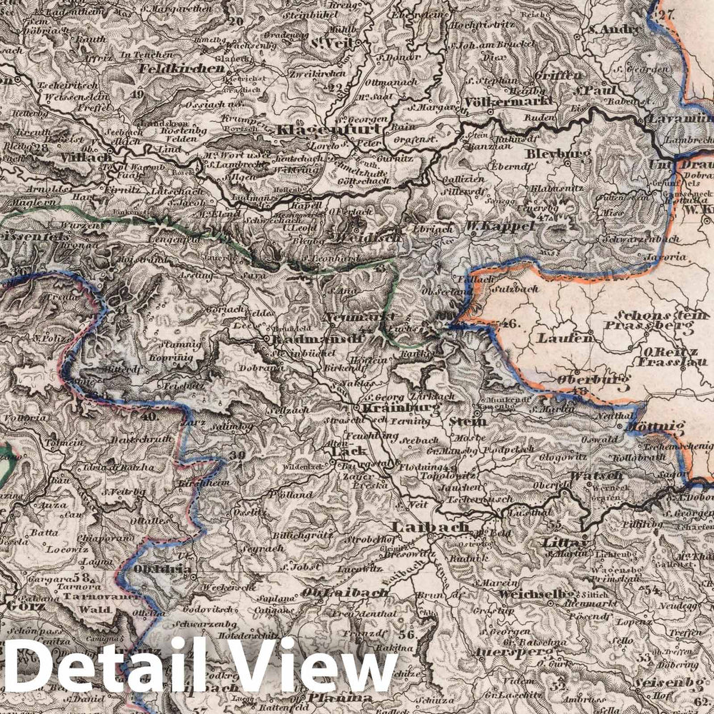 Historic Map : Austria, Herzogthum Kaernthen und Krain , Vintage Wall Art