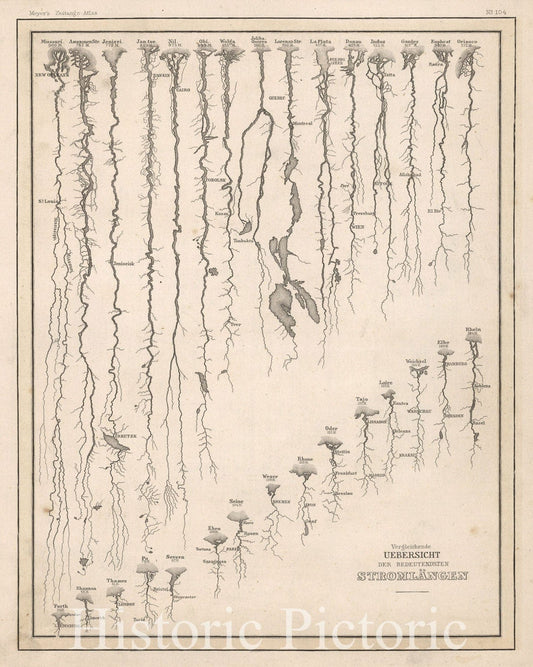 Comparative View of the Principal Rivers of the World, 1854 - Historical Map Print