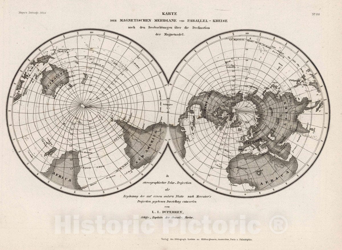 Historic Map : Karte Der Magnetischen Meridiane und Parallel-Kreise, 1854 Atlas - Vintage Wall Art