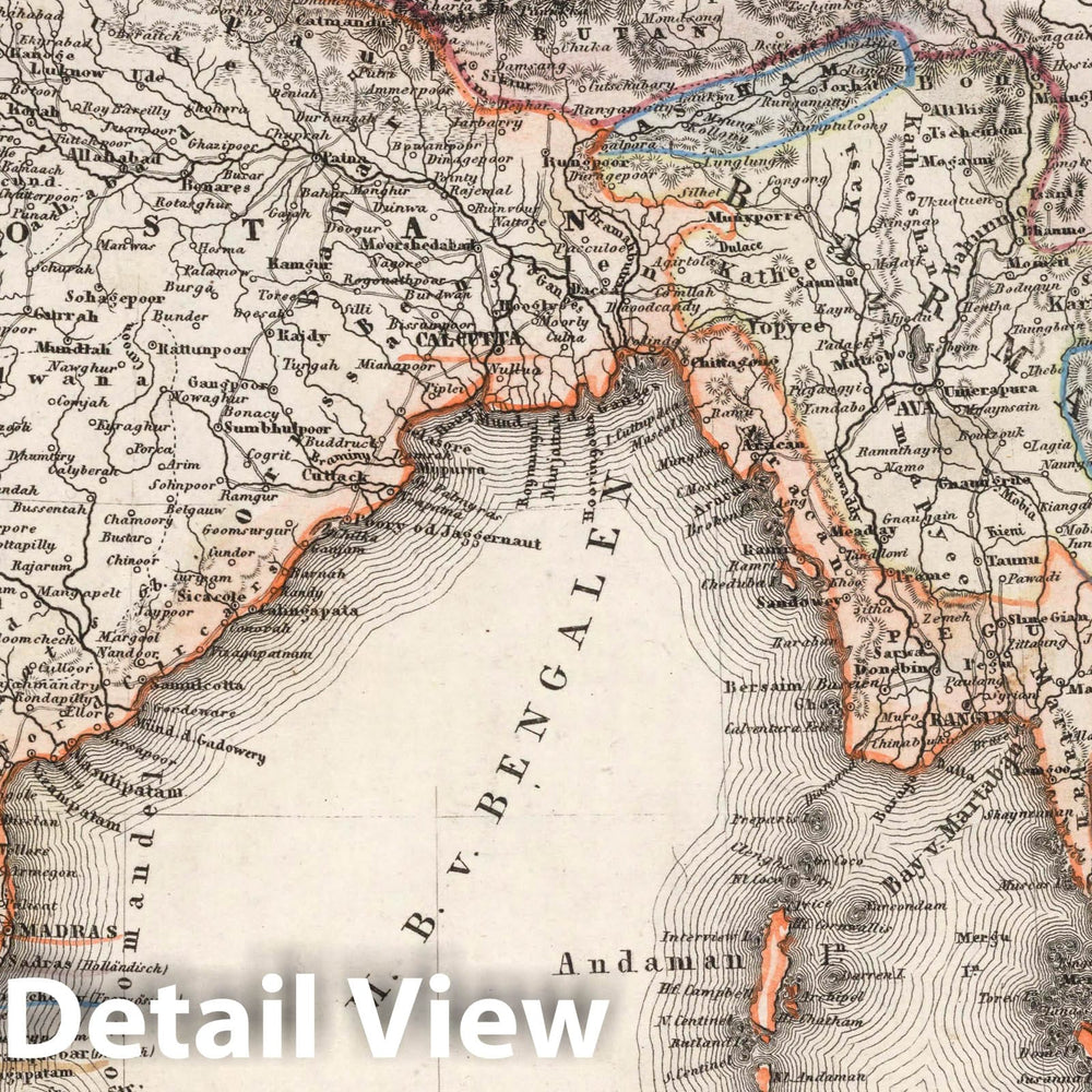 Historic Map : South Asia Ostindien 1853. Bergzeichnung vom Hauptmann Radefeld., Vintage Wall Art