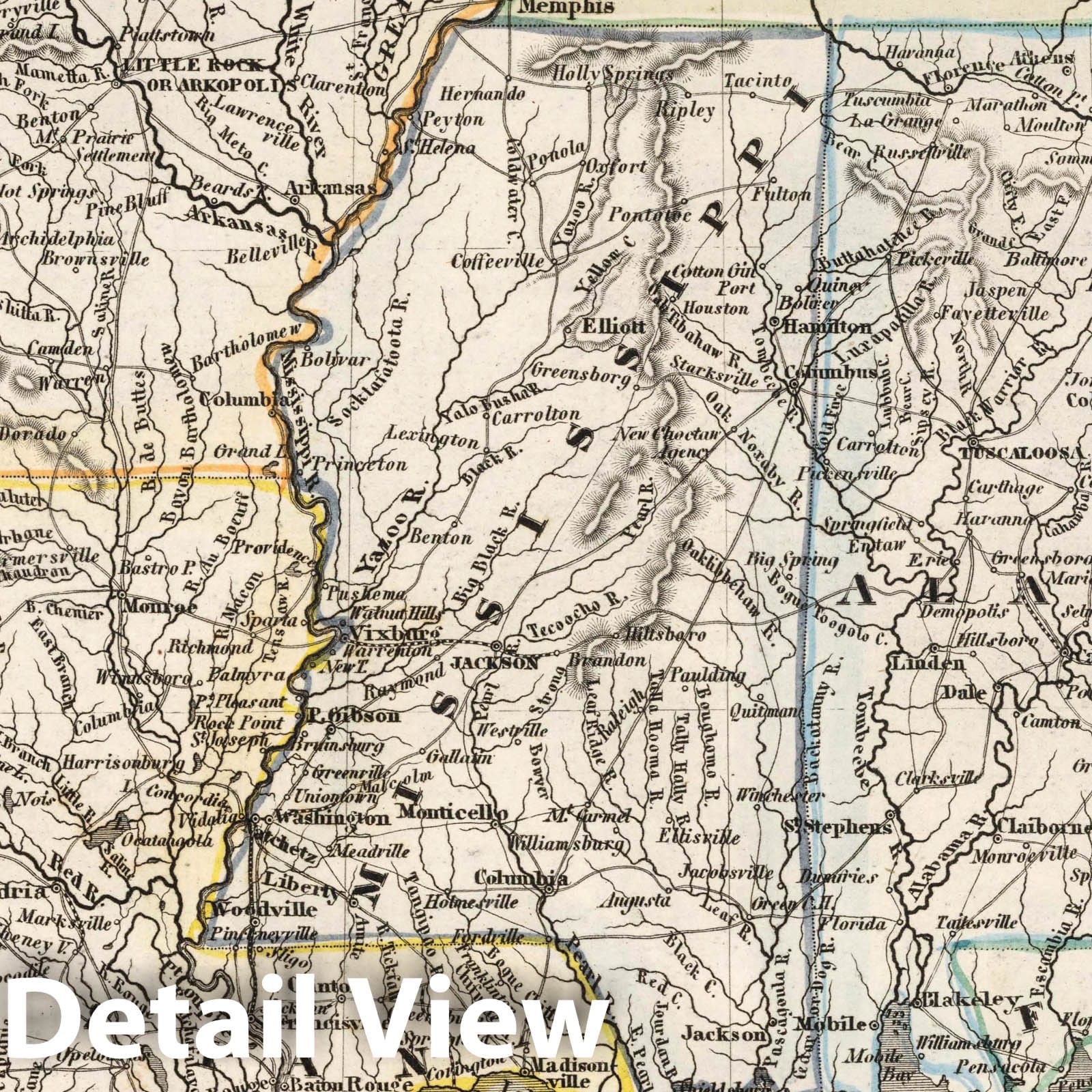 Arkansas, Mississippi, Louisiana & Alabama - Railroad Map, 1853