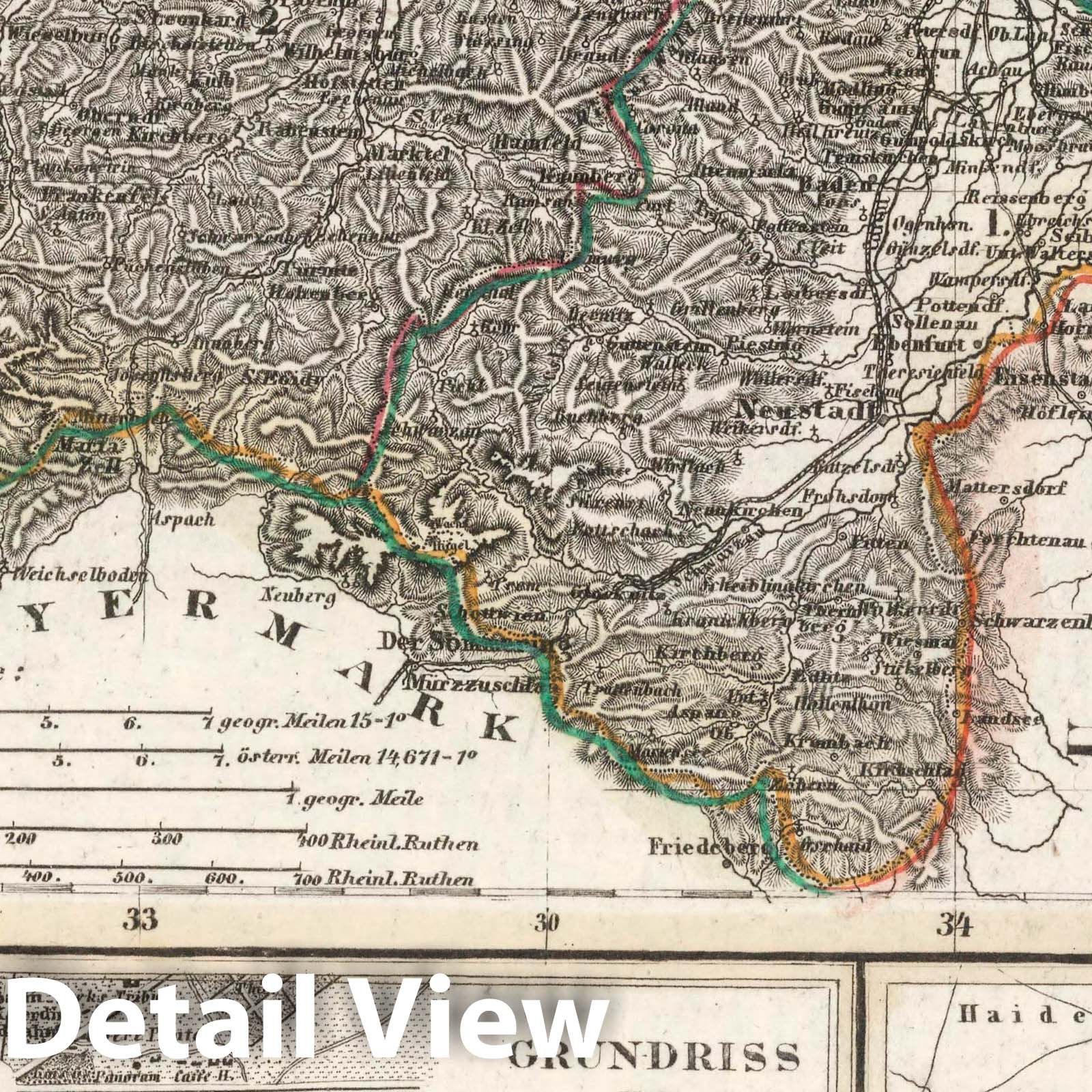 Austria, Lower Austria with Vienna, Neustadt, and Baden - Boundary Map, 1853