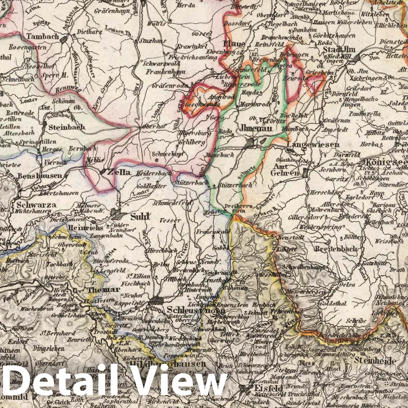 Saxony: Meiningen and Hildburghausen - Boundary Map, 1853 - Historical Map Print