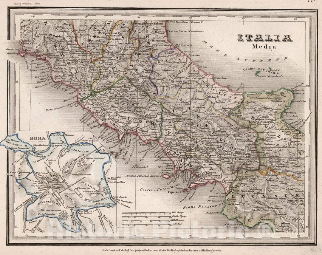 Historic Map : Italy, Italia, 1854 , Vintage Wall Art