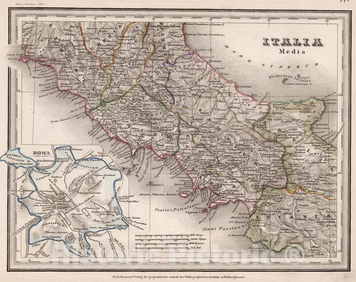 Historic Map : Italy, Italia, 1854 , Vintage Wall Art