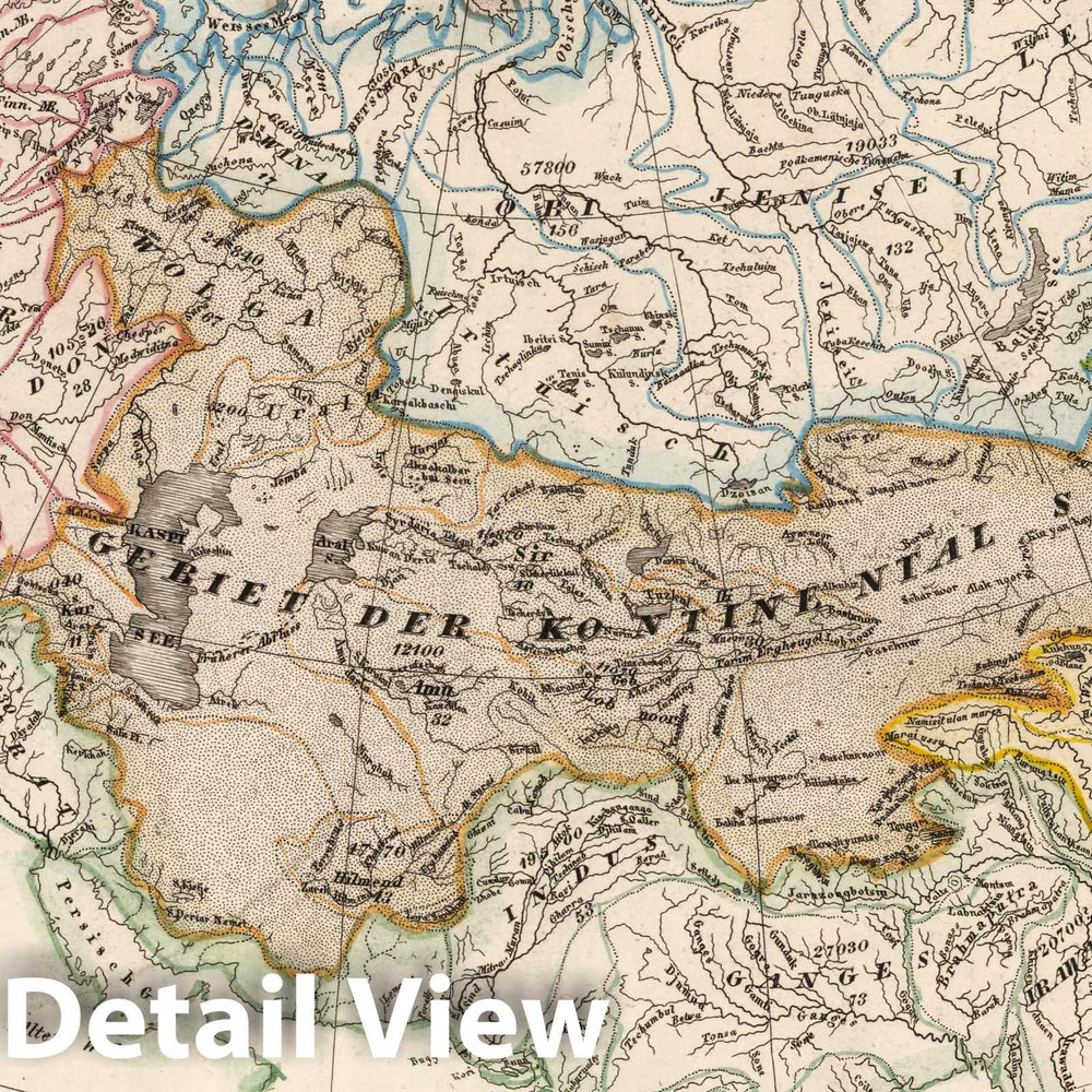 Historic Map : Asia-Europa; in Beziehung auf das Fliessende, und Seine Vertheilung in Stromgebiete, 1854 Atlas - Vintage Wall Art