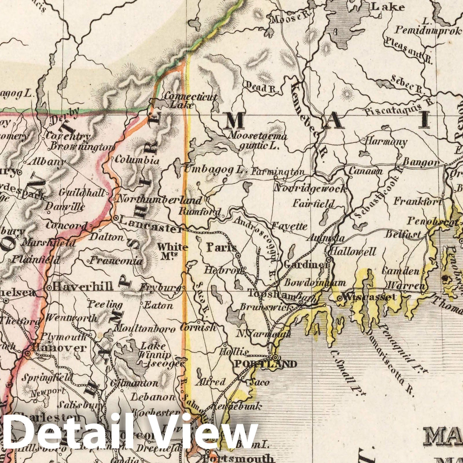 Maine, New Hampshire, Massachusetts, Vermont, Connecticut & Rhode Island - 1853 Historical Map Print