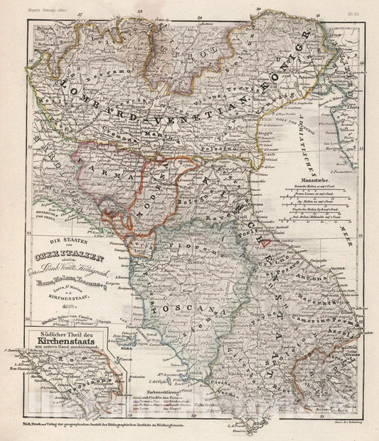 Historic Map : Italy, Die Staaten von Ober Italien namlich : das Lomb. Venet. Konigreich, Parma, Modena, 1850 Atlas , Vintage Wall Art