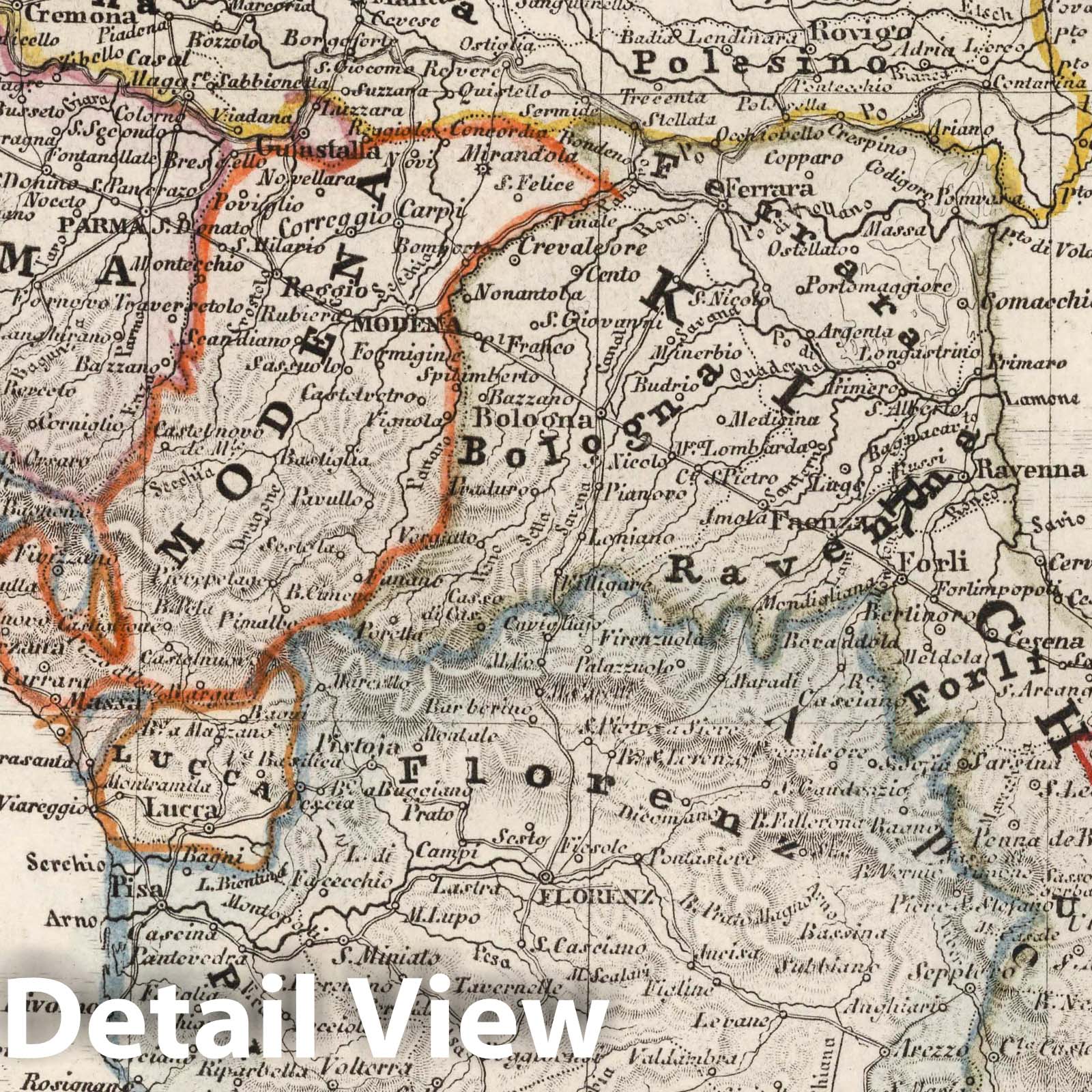 Lombard-Venetian Kingdom, Parma, Modena, Tuscany, Lucca, San Marino & Papal States - 1850 Historical Map