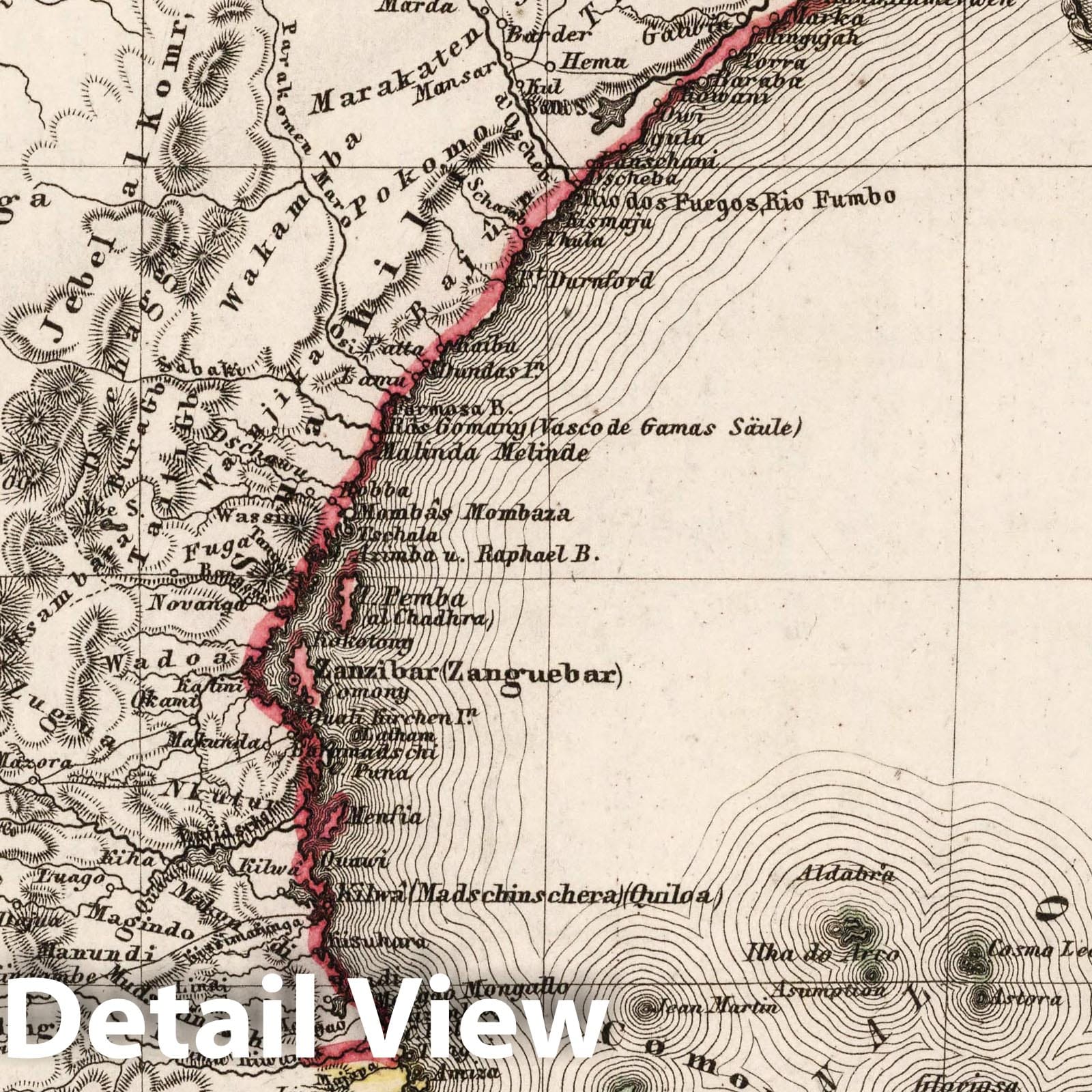 East Africa and Madagascar - Boundary Map, 1853 - Historical Map Print