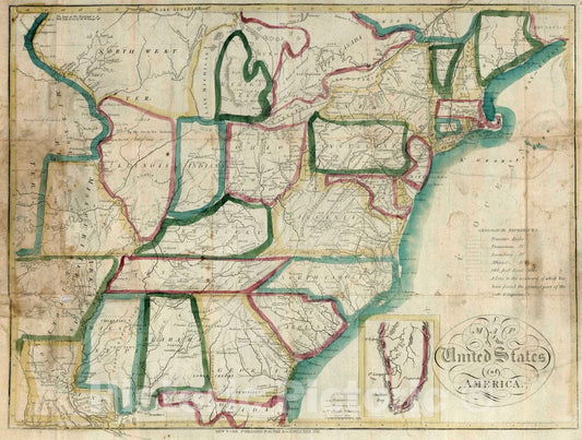 Historic Map : Map of The United States of America. New York Published for The Booksellers 1831, 1831 Vintage Wall Art