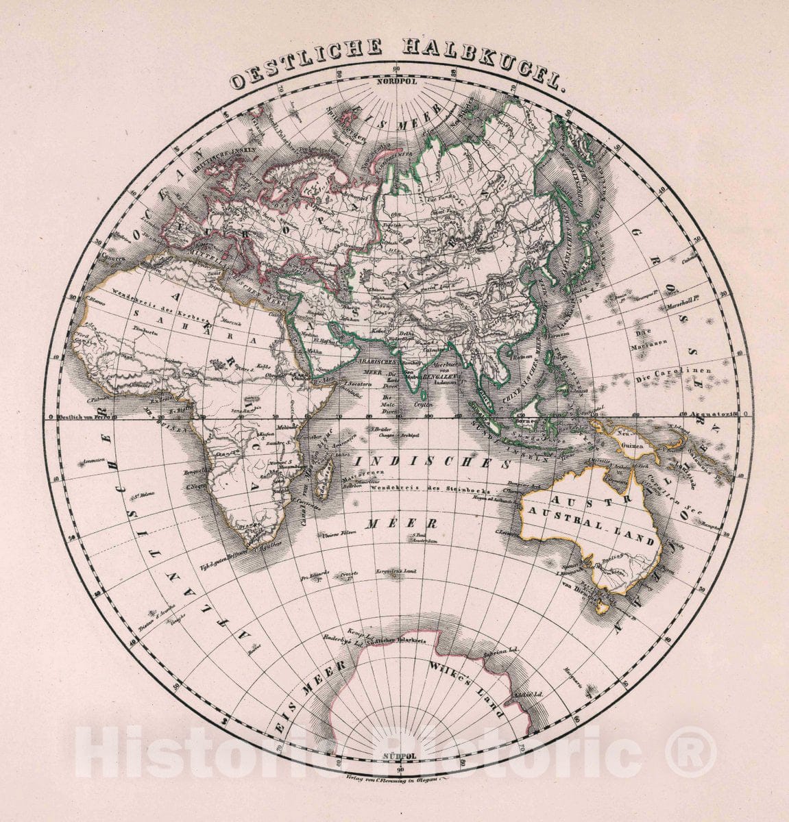 Historic Map : Oestliche Halbkugel, 1847 Atlas - Vintage Wall Art