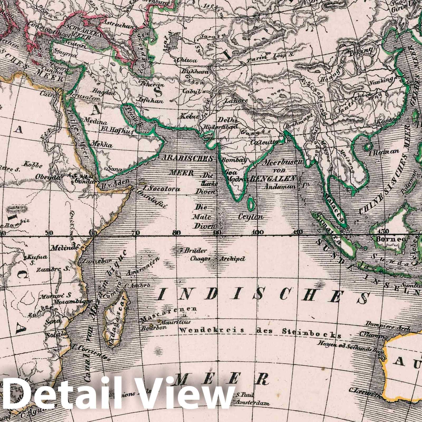 Eastern Hemisphere, 1847 - Historical Map Print