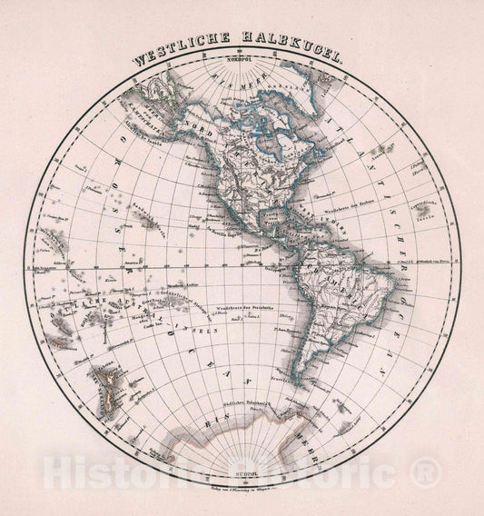 Historic Map : Westliche Halbkugel, 1847 Atlas - Vintage Wall Art