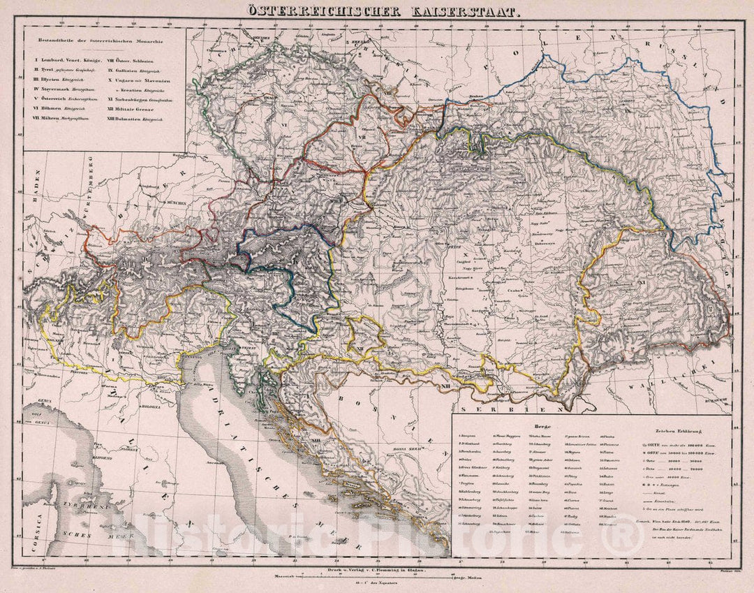Historic Map : Austria, Osterreichischer Kaiserstaat, 1847 Atlas , Vintage Wall Art