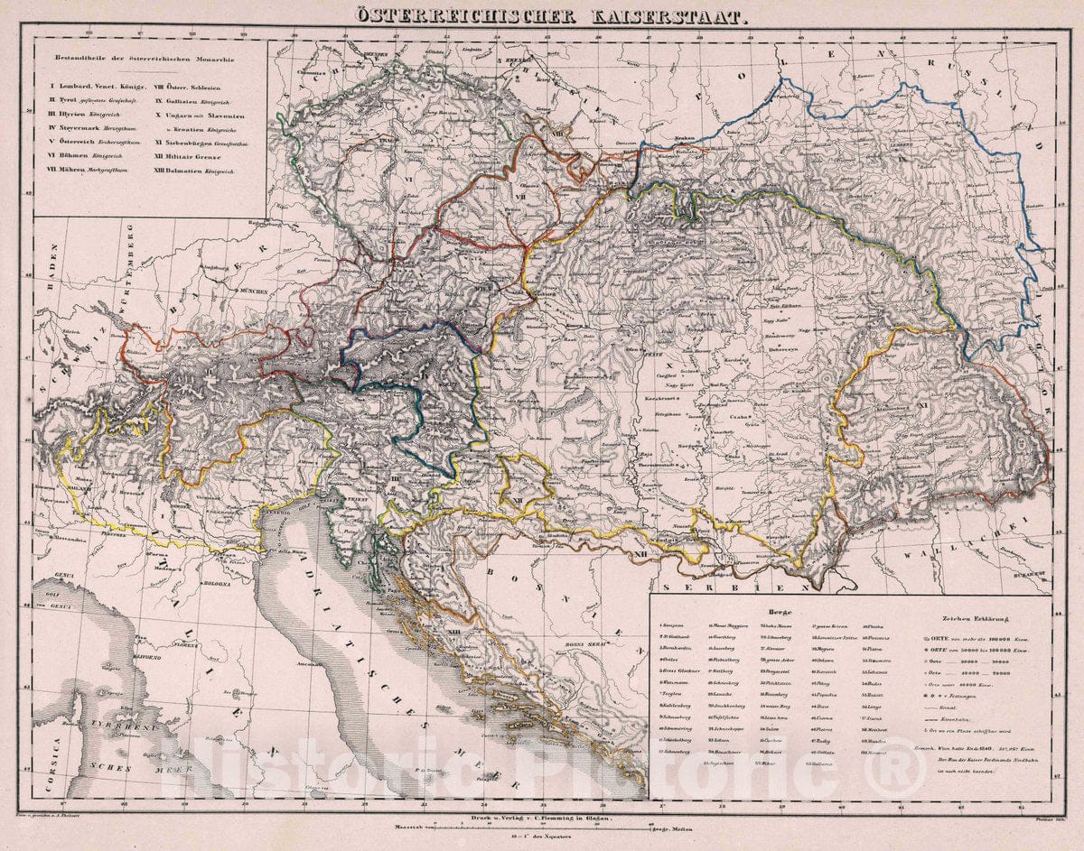 Historic Map : Austria, Osterreichischer Kaiserstaat, 1847 Atlas , Vintage Wall Art