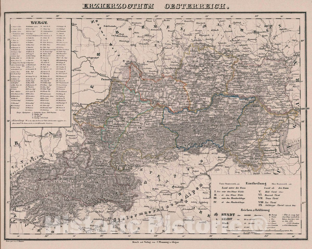 Historic Map : Austria, Erzherzogthum Oesterreich, 1847 Atlas , Vintage Wall Art