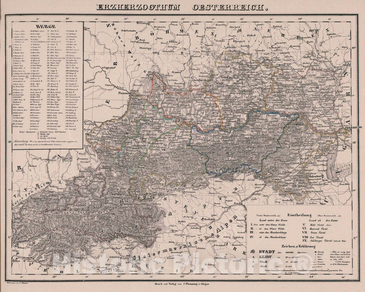 Historic Map : Austria, Erzherzogthum Oesterreich, 1847 Atlas , Vintage Wall Art