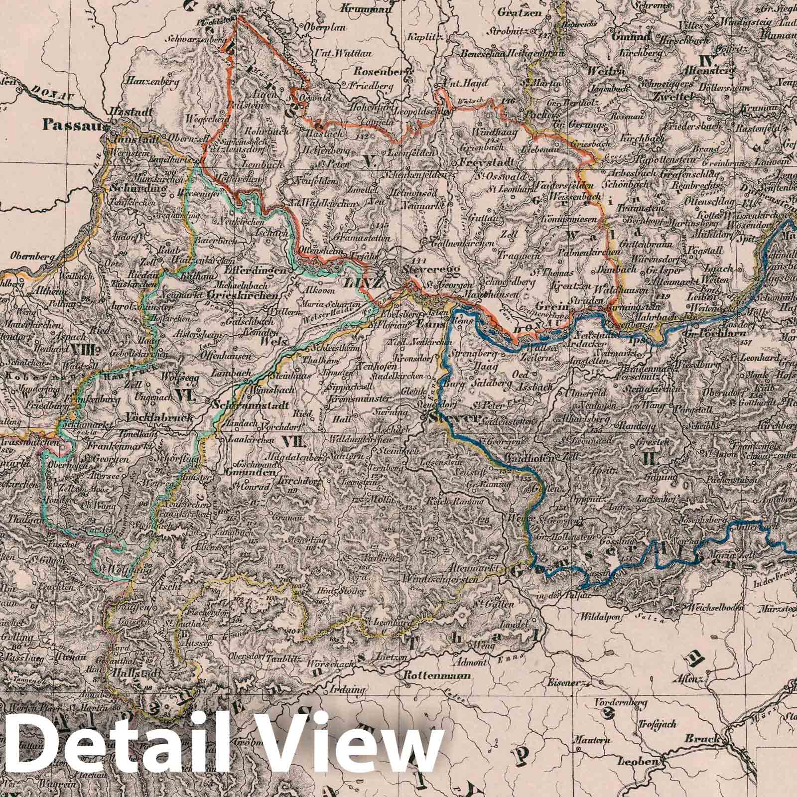 Historic Map : Austria, Erzherzogthum Oesterreich, 1847 Atlas , Vintage Wall Art