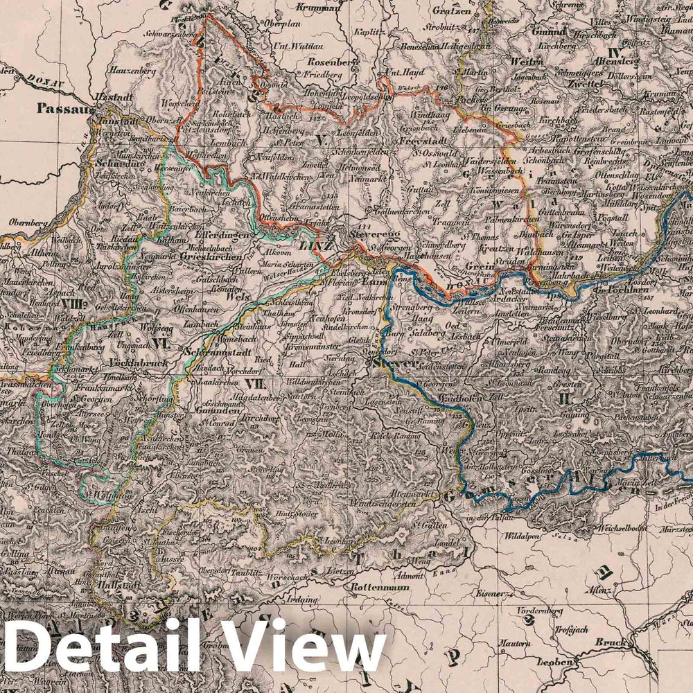 Historic Map : Austria, Erzherzogthum Oesterreich, 1847 Atlas , Vintage Wall Art