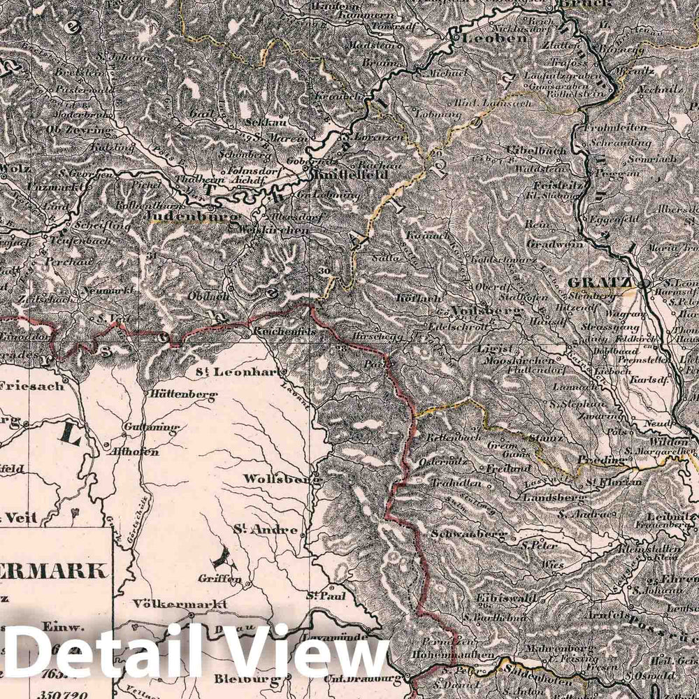 Historic Map : Austria, Herzogthum Steyermark, 1847 Atlas , Vintage Wall Art