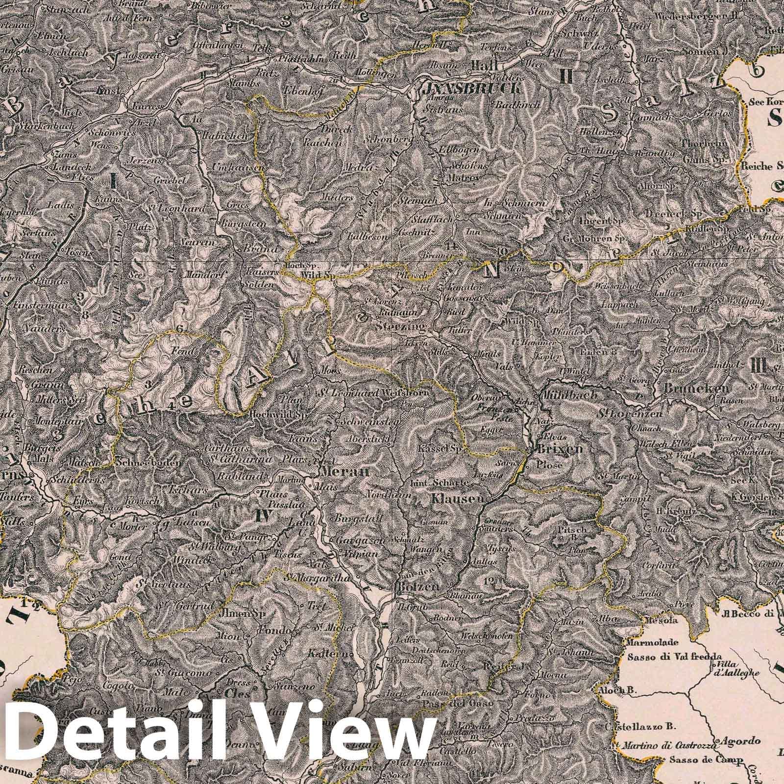 Tyrol, 1847 - Historical Map Print - Sohr Hand-Atlas Reproduction