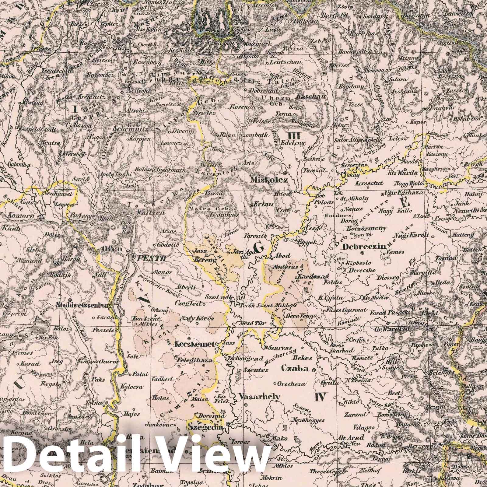 Hungary, Transylvania, and Galicia 1847 Historical Map Print