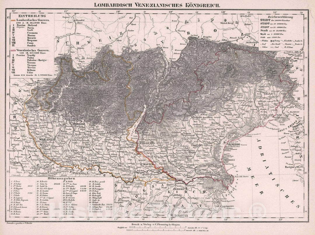 Historic Map : Lombardy (Italy) Lombardisch Venezianisches Koenigreich, 1847 Atlas , Vintage Wall Art