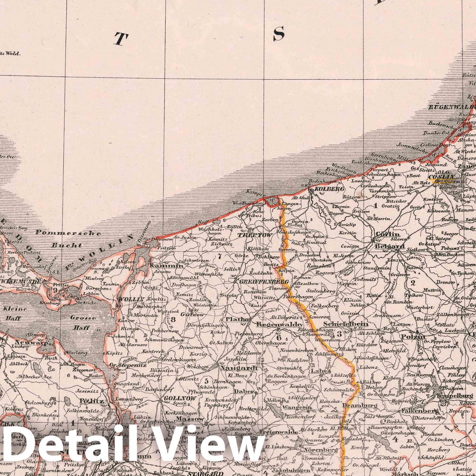 Pomerania, Poland and Germany 1847 Historical Map Print