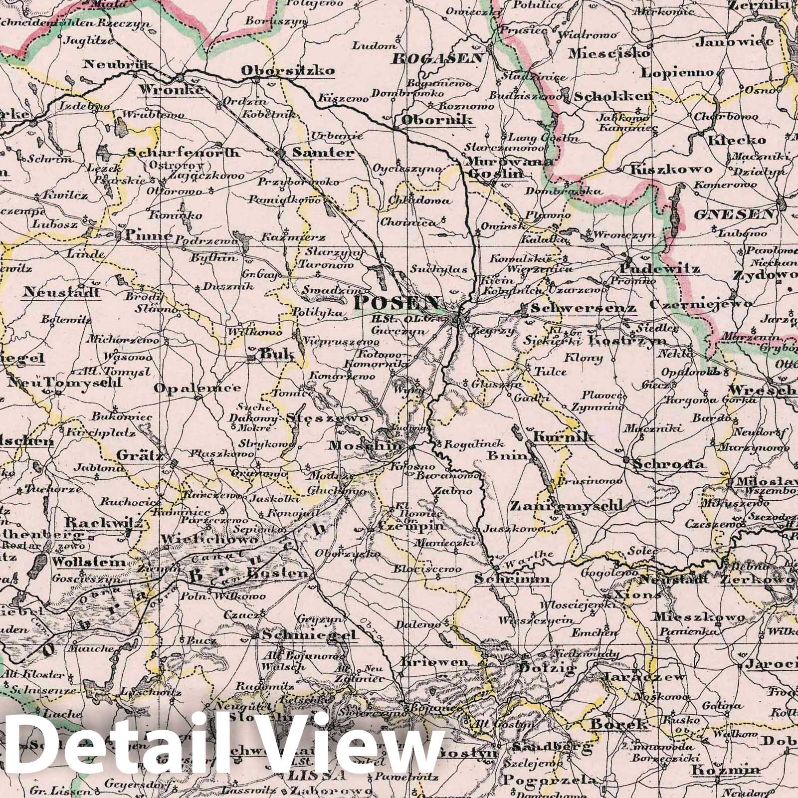 Posen (Poland) 1847 Historical Map Print