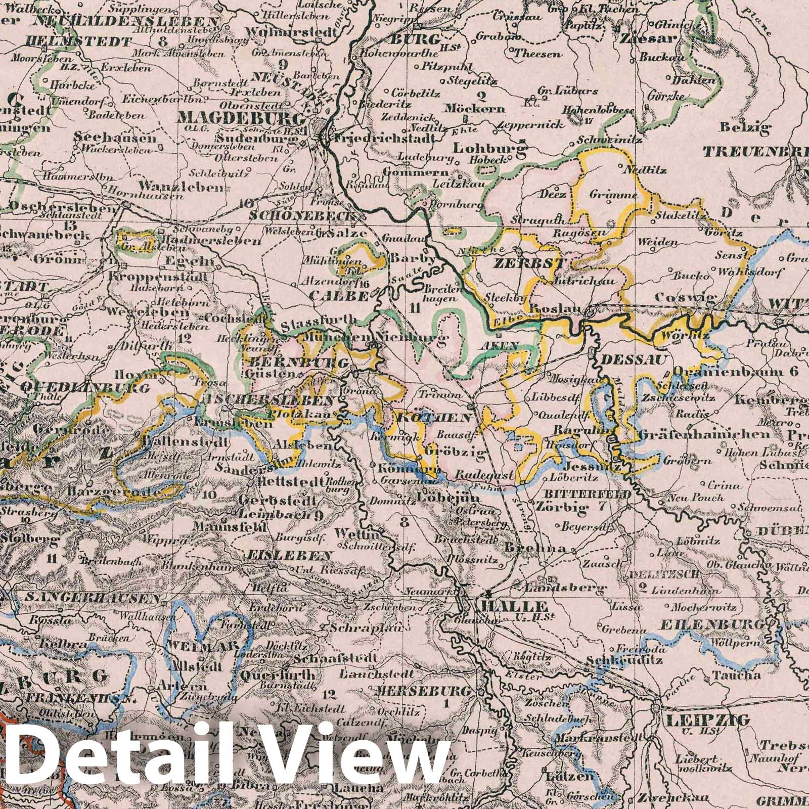 Saxony, Germany 1847 Historical Map Print