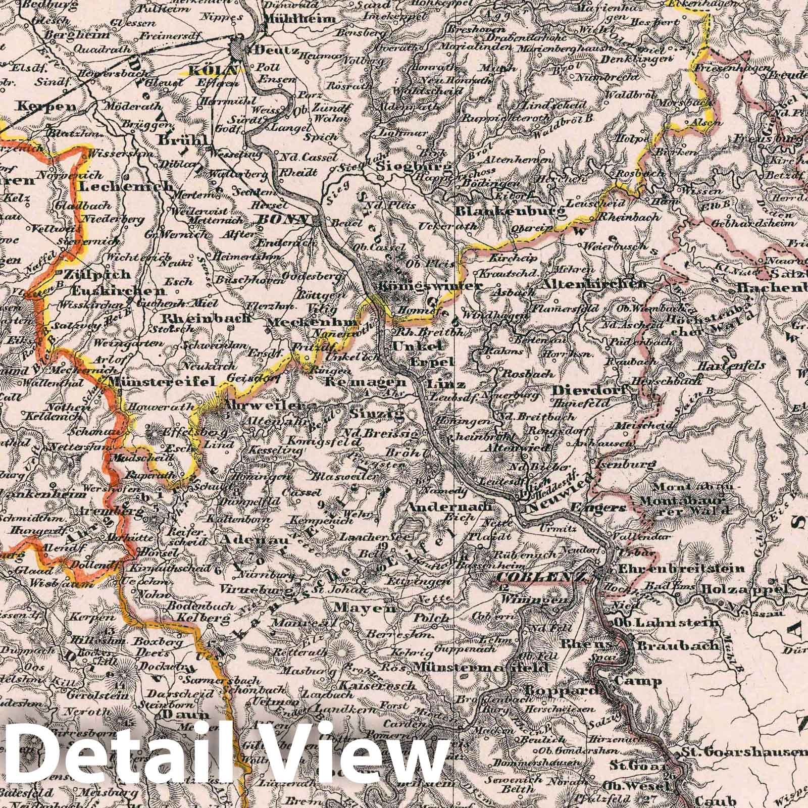 Historic Map : Rhine Province , Germany Rhein Provinz, 1847 Atlas , Vintage Wall Art
