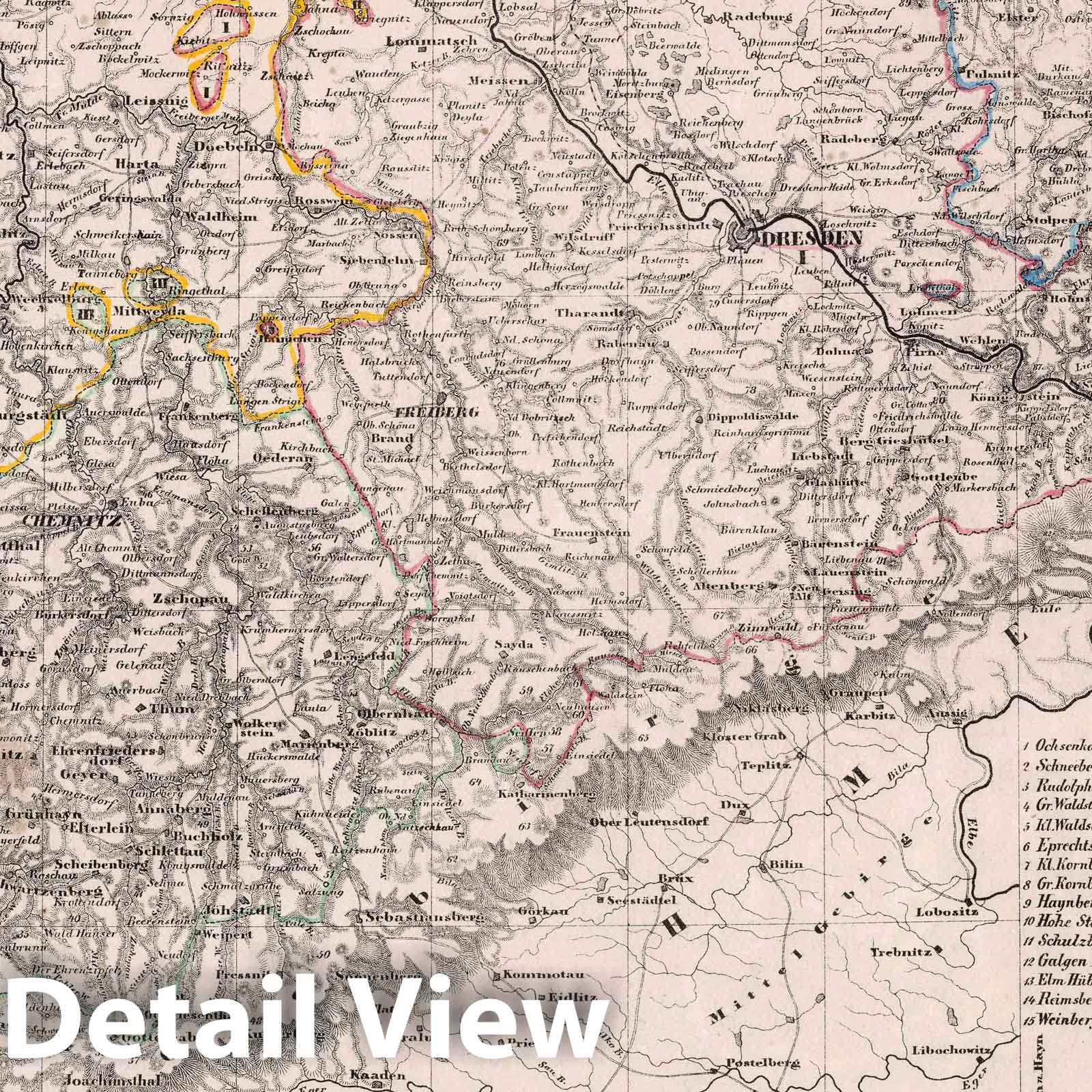 Kingdom of Saxony, Germany 1847 Historical Map Print