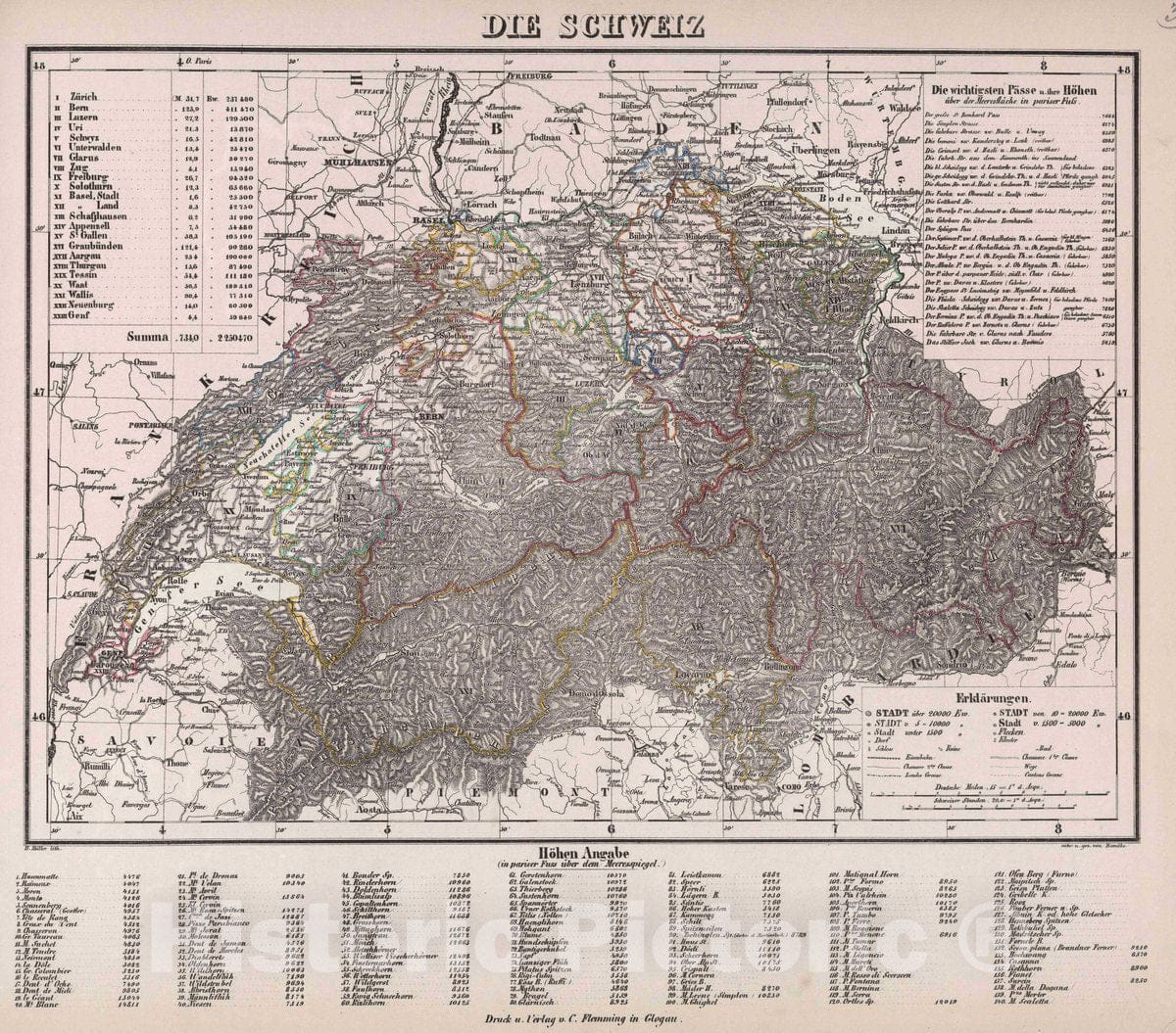 Historic Map : Switzerland, Die Schweiz, 1847 Atlas , Vintage Wall Art