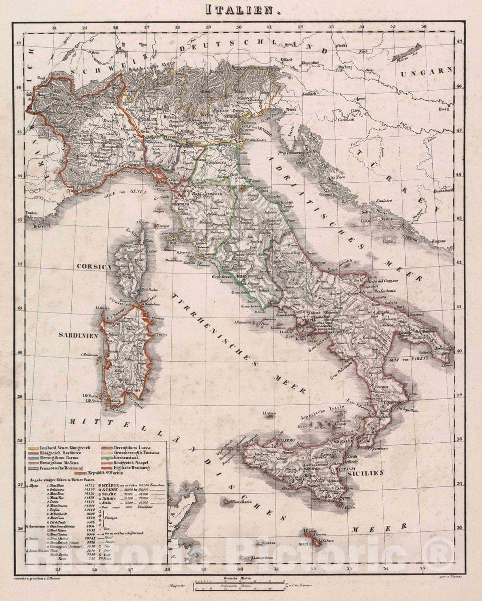 Historic Map : Italy, Italien, 1847 Atlas , Vintage Wall Art