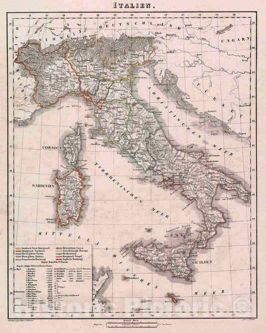 Historic Map : Italy, Italien, 1847 Atlas , Vintage Wall Art