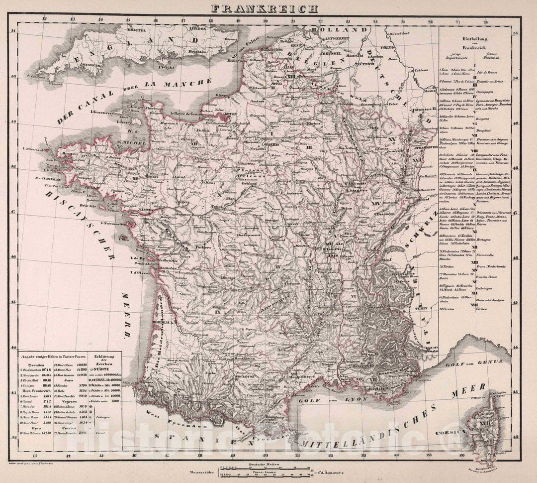 Historic Map : France, Frankreich, 1847 Atlas v2 , Vintage Wall Art
