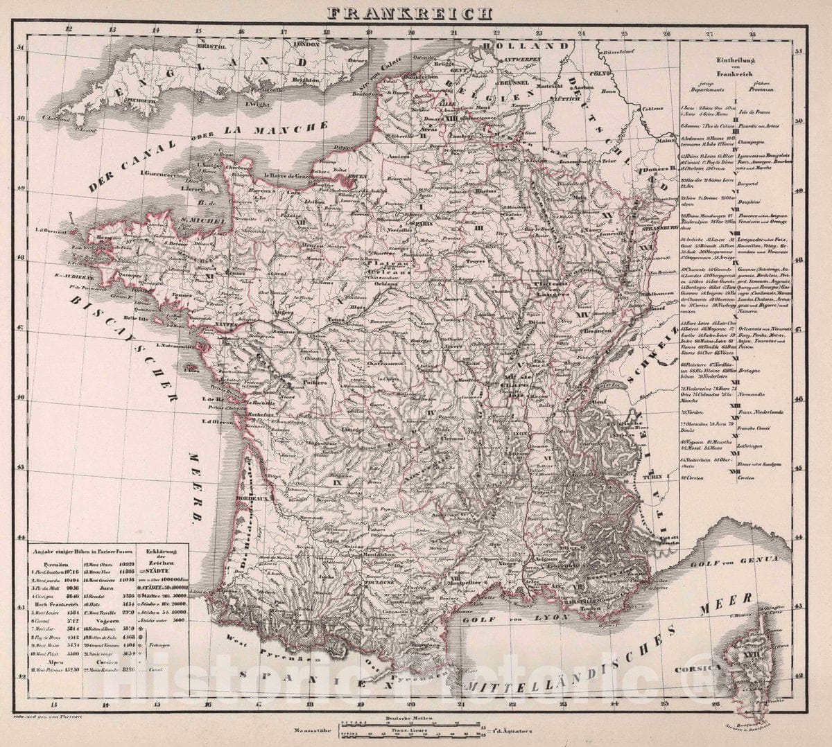 Historic Map : France, Frankreich, 1847 Atlas v2 , Vintage Wall Art