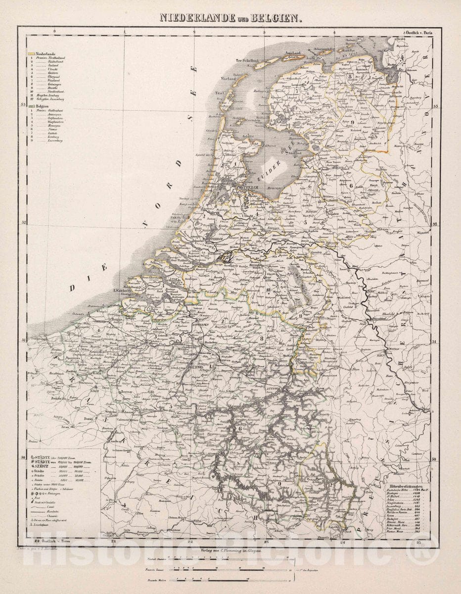 Historic Map : Netherland, Niederlande und Belgium, 1847 Atlas , Vintage Wall Art