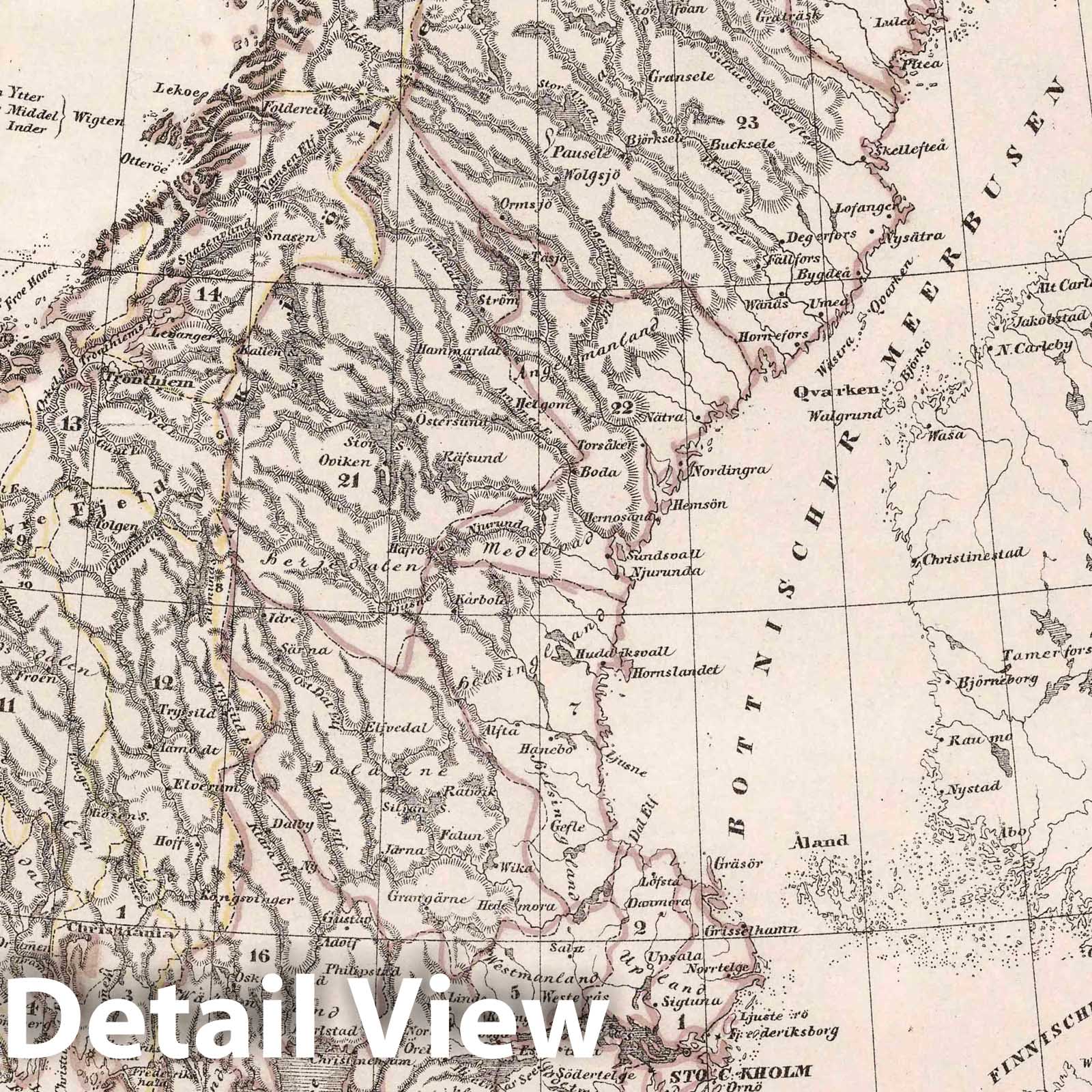 Sweden and Norway, 1847 - Historical Map Print