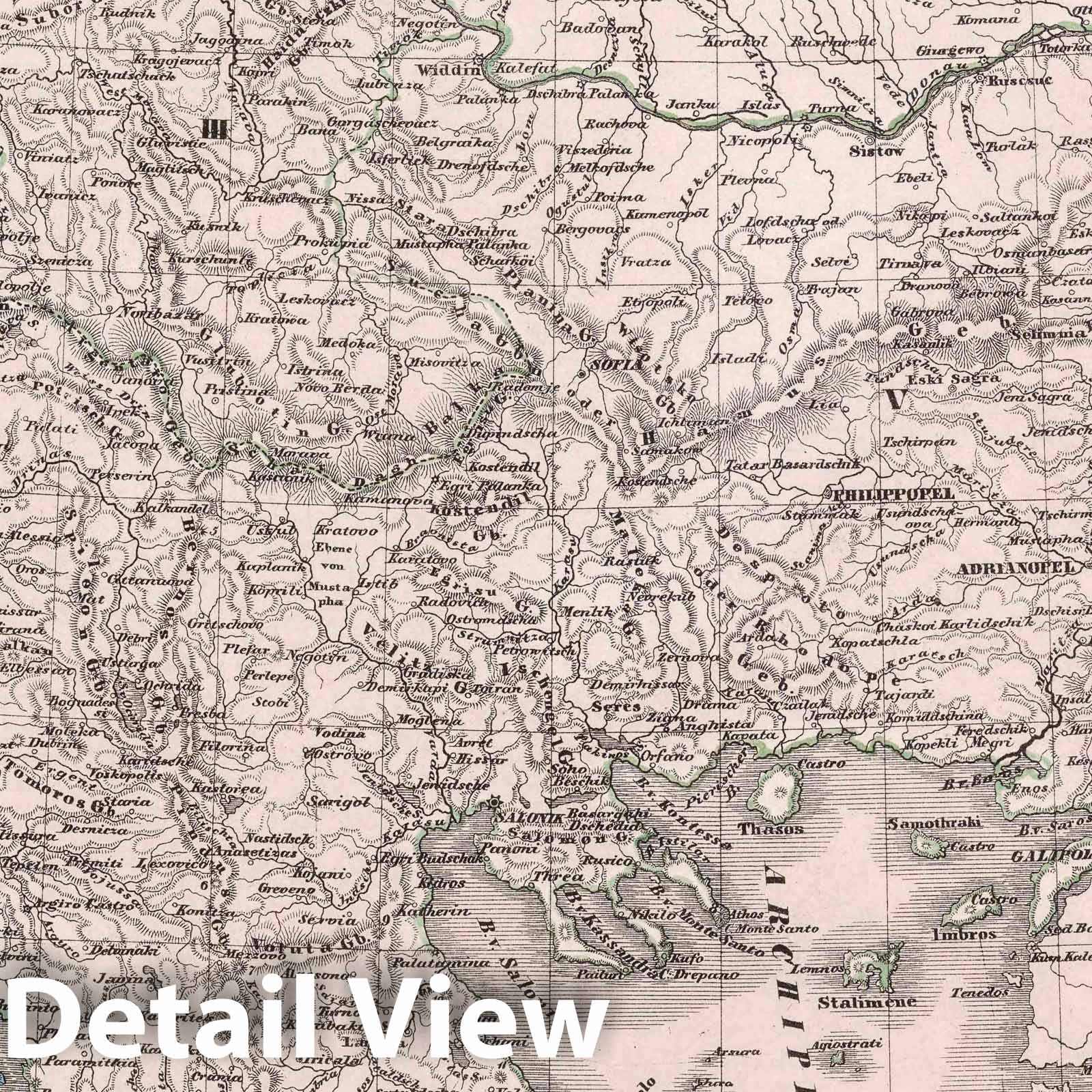 European Turkey and Greece, 1847 - Historical Map Print