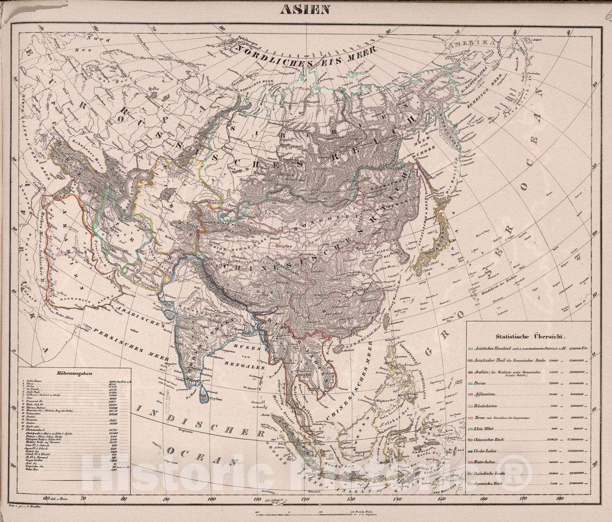 Historic Map : Asien, 1847 Atlas - Vintage Wall Art