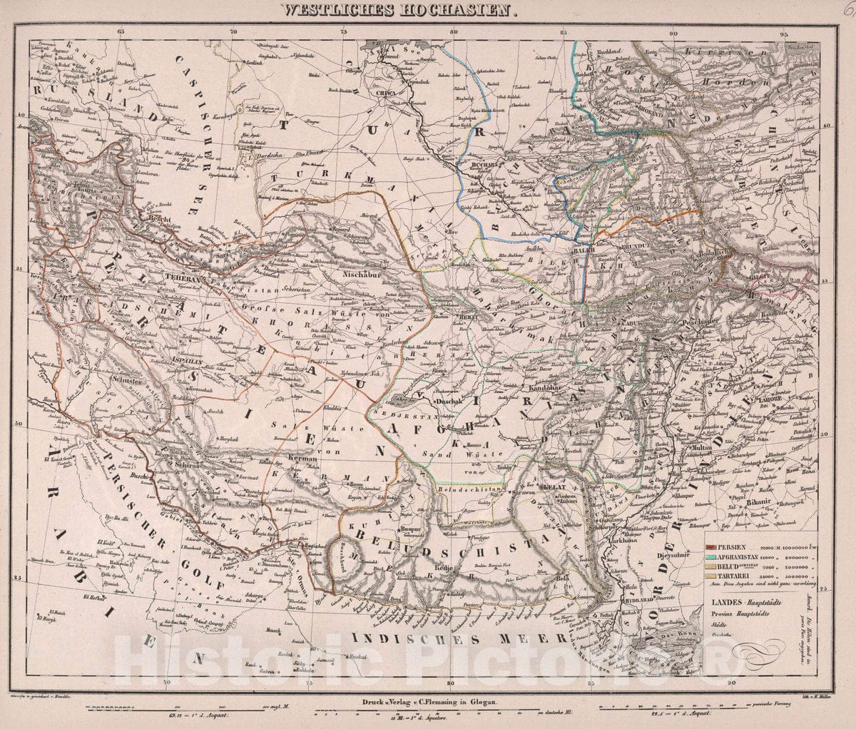 Historic Map : Pakistan, Westliches Hochasien, 1847 Atlas , Vintage Wall Art
