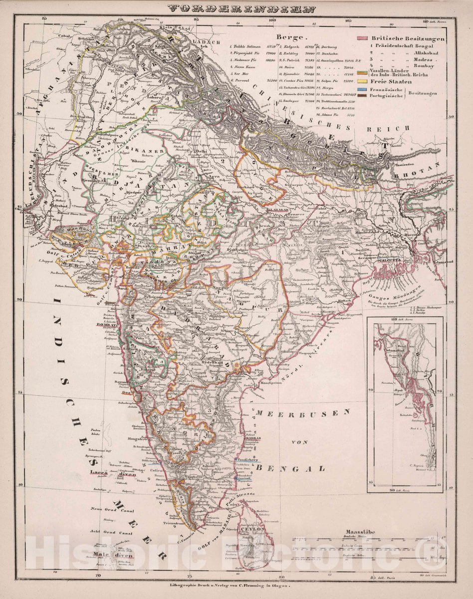 Historic Map : India, Southwest Asia Vorderindien, 1847 Atlas , Vintage Wall Art