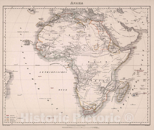 Historic Map : Afrika, 1847 Atlas - Vintage Wall Art