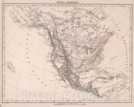 Historic Map : Nord America, 1847 Atlas - Vintage Wall Art