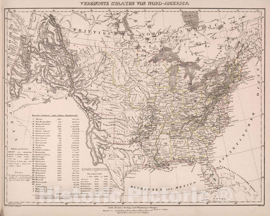 Historic Map : Vereinigte Staaten von Nord-America, 1847 Atlas - Vintage Wall Art