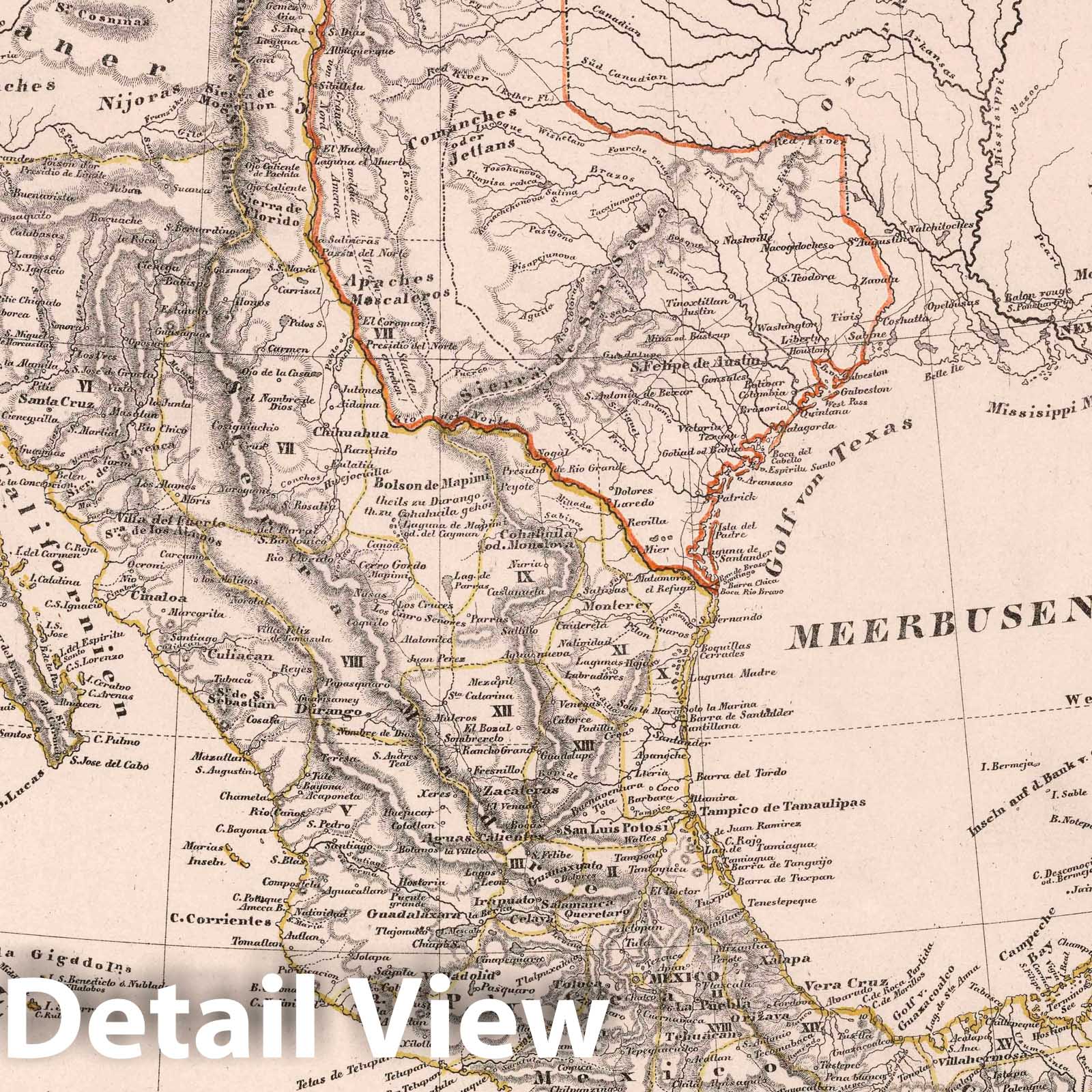 Mexico, Central America, and Texas, 1847 - Historical Map Print