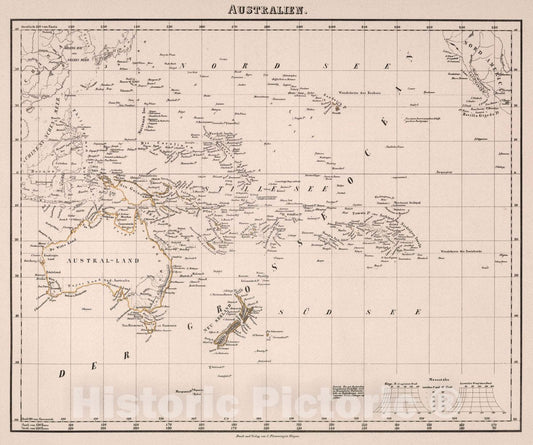Historic Map : South Pacific Australien, 1847 Atlas , Vintage Wall Art