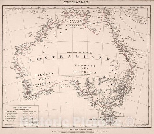 Historic Map : Australland, 1847 Atlas - Vintage Wall Art
